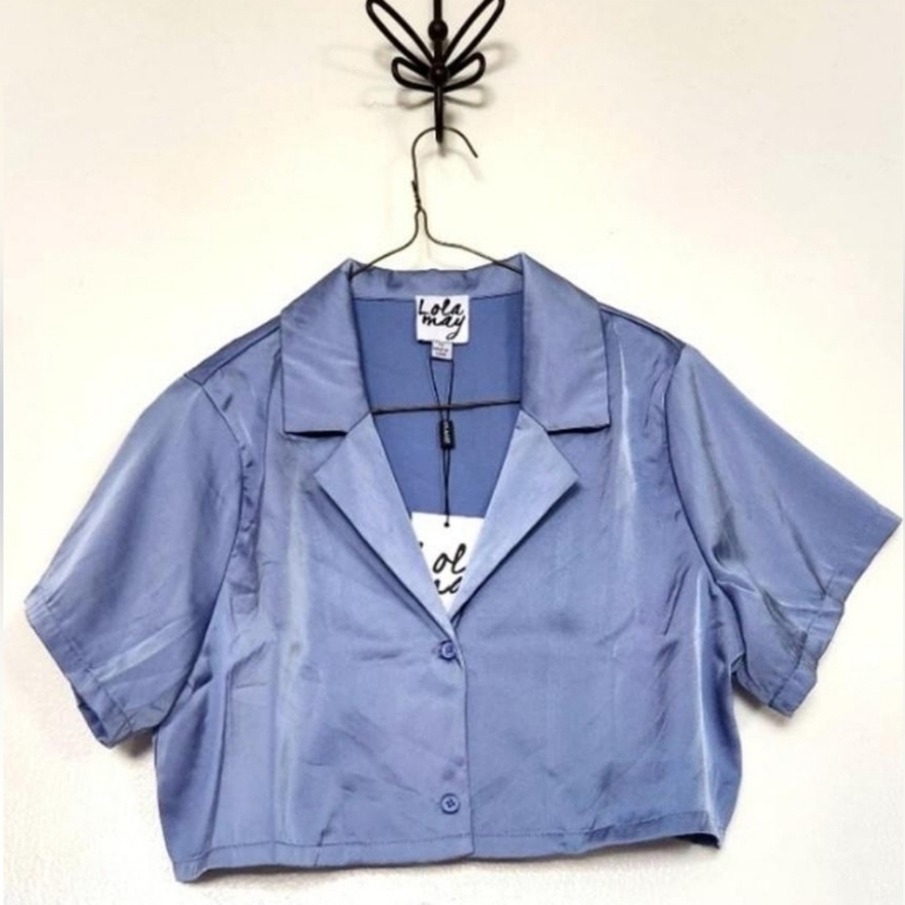 Lola May Boxy Fit Dusky Blue Cropped Top Size 10